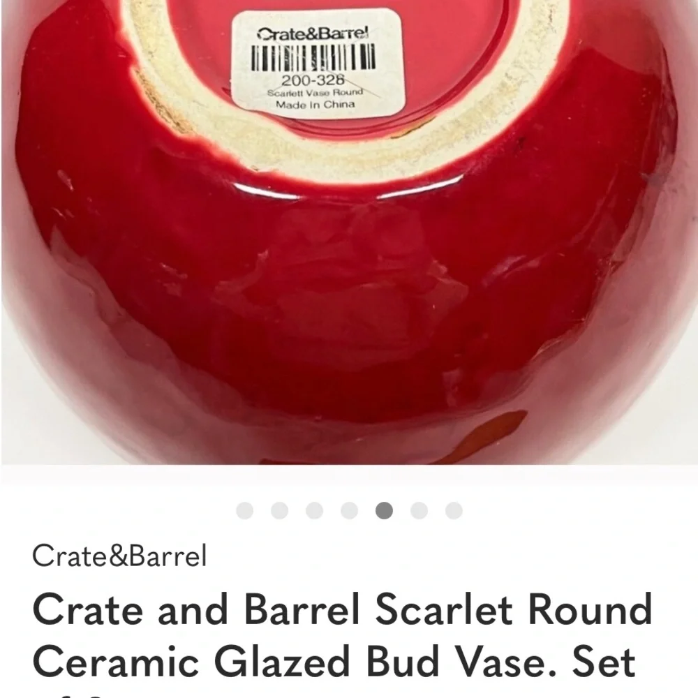 CRATE & BARREL Red Ceramic Round Bud Vases - Set of 2